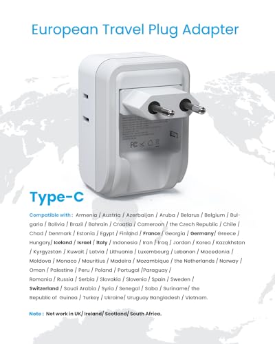 VINTAR 2 Pack European Travel Plug Adapter, PD 35W Type C Foldable Plug - style: 35W-Type C - Most of Europe