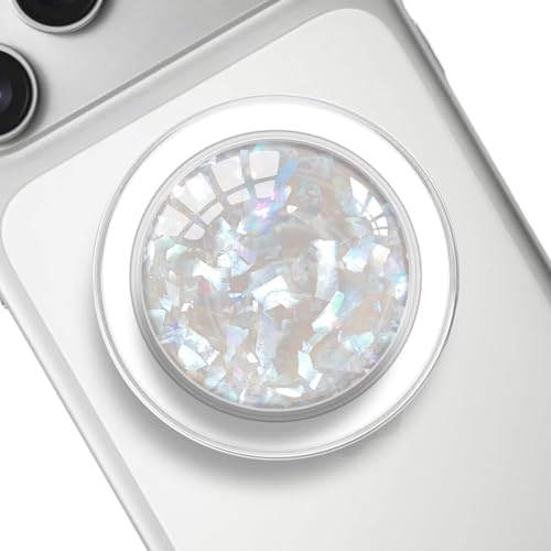 Clear Crystal Natural Sea Shell Mother of Pearl Transparent Magnetic Phone Grip Compatible with Magsafe，Collapsible Mobile Phones Stand Holder for Smartphone Tablet - Colorful Irregular Fragments - color: Shell Colorful
