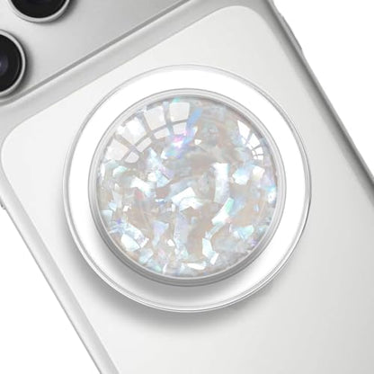 Clear Crystal Natural Sea Shell Mother of Pearl Transparent Magnetic Phone Grip Compatible with Magsafe，Collapsible Mobile Phones Stand Holder for Smartphone Tablet - Colorful Irregular Fragments - color: Shell Colorful