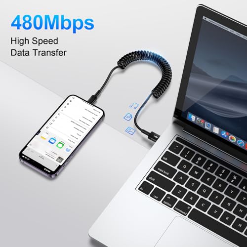 Coiled Lightning iPhone Charger Cord Fast Charging 4FT/2Pack [Apple MFi Certified] Compatible with iPhone 14 13 12 11 Pro Max XR XS X 8 7 6 Plus SE,iPad,iPod,Retractable Car Charger Carplay Long Cable