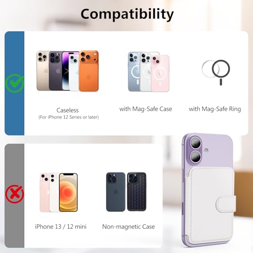 for MagSafe Wallet, Magnetic Phone Wallet with RFID Blocking, 4 Card Holder | Strongest Magnetic Card Holder for iPhone 17/16/15/14/13/12 Plus/Pro/Pro Max Series, Not for Mini, Clear ID Window, White - color: White