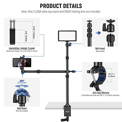 NEEWER TL253A+DS001 Table Camera Tripod with 2 Telescopic Arms