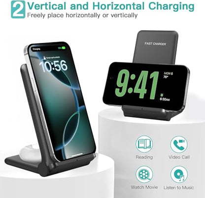 25W Wireless Charger,Foldable 2 in 1 Wireless Charging Station for Apple iPhone 16/16 Pro/15/14/13/12/11/Plus/SE/X/Airpods,PDKUAI 15W Fast Dual Wireless Induction Charge Stand for Samsung/LG - color: Black