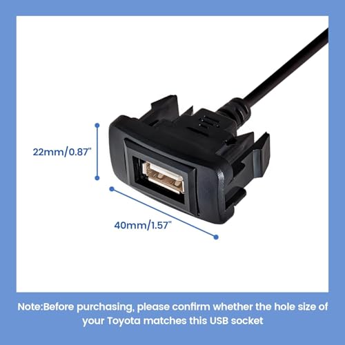 Anina 1.57"x0.87" USB Port Car Charger for Toyota, Male to Female USB Power Socket Adapter, Panel Flush Mount Extension Cable for Tacoma FJ Cruiser Highlander, Square Vehicle Dash Port for IOS Android