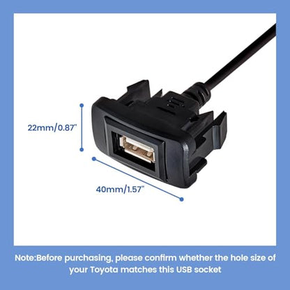 Anina 1.57"x0.87" USB Port Car Charger for Toyota, Male to Female USB Power Socket Adapter, Panel Flush Mount Extension Cable for Tacoma FJ Cruiser Highlander, Square Vehicle Dash Port for IOS Android