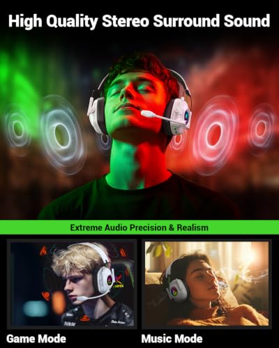 Krysenix Wireless Gaming Headset with Mic for PS5 & PC - White - color: White