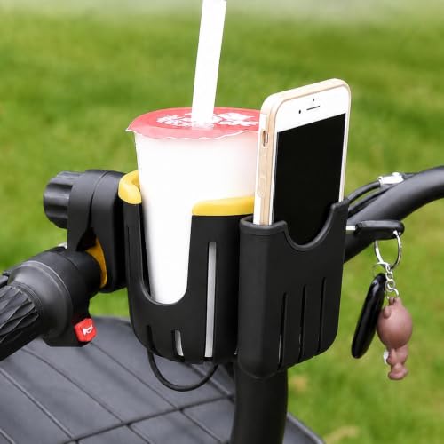 2 in 1 Universal Cup Holder with Phone Mount Tool-Free Clamp On for Stroller Walker Wheelchair Bike Scooter 360 Degree Rotatable Yellow - color: Yellow
