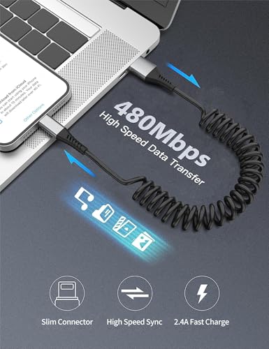 Coiled USB to Lightning Cable 3FT for Car, 2Pack iPhone Charging Cord - style: Coiled USB-A to Lightning