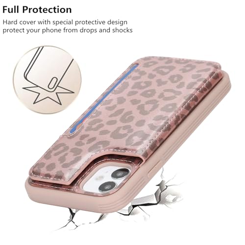 iCoverCase Compatible with iPhone 11 Case with Card Holder, Wallet Phone Case for Women Men RFID Blocking PU Leather Protective Case 6.1 Inch (Rose Gold Leopard) - color: Rose Gold Leopard