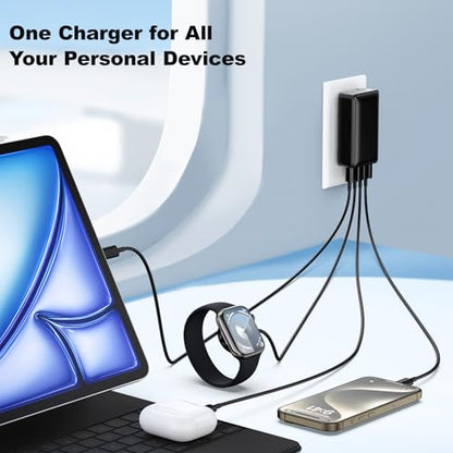 USB C Wall Charger 40W, 4Port USB Charging Block Flat Foladable Wall Plug - color: Black