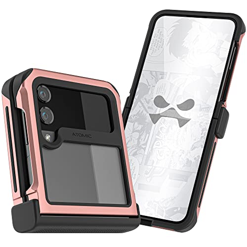 Ghostek Atomic Slim Galaxy Z Flip 4 Case - Clear Back with Pink Aluminum Metal Bumper, Shockproof & Dual-Layer Protective Phone Case, Phone Cover Designed for 2022 Samsung Z Flip 4 5G (6.7") (Pink) - color: Pink, size: Galaxy Z Flip 4