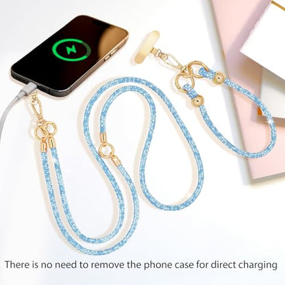 Crystal Phone Lanyard Crossbody and Wrist Strap Lanyard Rhinestone Anti-Theft Phone Strap Phone Neck Strap for Women - color: Blue