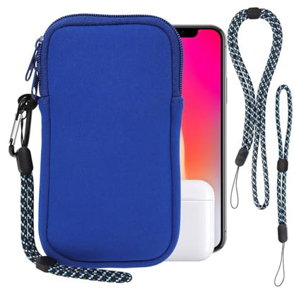 Pwsap Phone Sock, Universal Shock & Impact Resistant Neoprene Pouch with Carabiner and Lanyard Strap Sleeve Case for Hiking & Travelling Phone Bag Fits Phones up to 7 Inches, Light Blue, M - color: Light blue, size: M