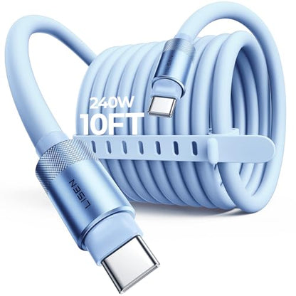 LISEN 10FT USB C Cable Fast Charging, Chubby 240W Cable USB C to USB C Fast Charging Soft Silicone USBC to USBC Parallel Cable for iPhone 17 Pro Max 16 15 Samsung S25 Ultra MacBook Pro Air iPad Blue - color: Blue, size: 10FT