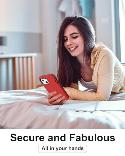 Compatible with iPhone 13& iPhone 14 Case [2 Screen Protectors ] Military Grade Full Body Cover, Heavy Duty Shockproof Drop Proof Protection Case 6.1"(red Black) - color: red black