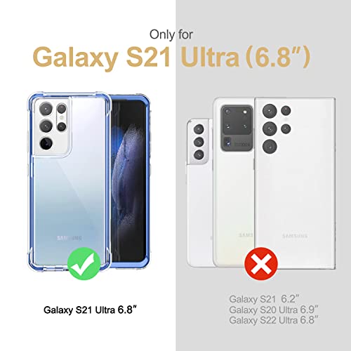 SURITCH for Samsung Galaxy S21 Ultra Clear Case 6.8" (Only), [Built-in Screen Protector] Full Body Protective Hard Shell+Soft TPU Phone Case for Samsung S21 Ultra -(Blue Edge) - color: Blue Edge