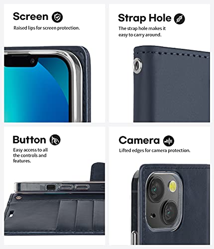 GOOSPERY Bluemoon Wallet Compatible with iPhone 13 Mini Case, Premium PU Leather Standing Feature Flip Card Holder Phone Cover (Navy) - color: Navy, size: iPhone 13 Mini