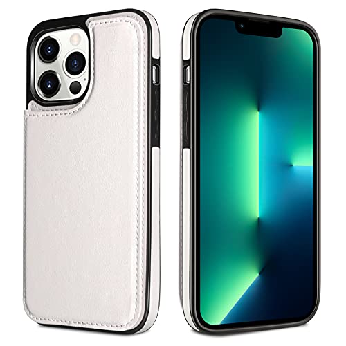 HianDier for iPhone 13 Pro Max Wallet Case with Card Holder Slot White | Phone Case iPhone 13 Pro Max for Women Men Slim Protective With Flip Folio Soft Pu Leather Magnetic Closure Cover 6.7-inch - color: White