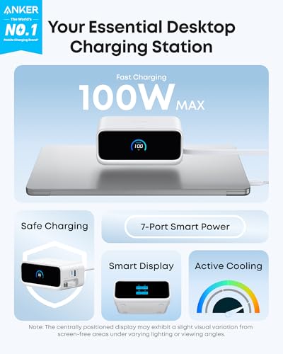 Anker Nano Charging Station, 100W 7-in-1 Power Strip, Retractable Charger - color: White