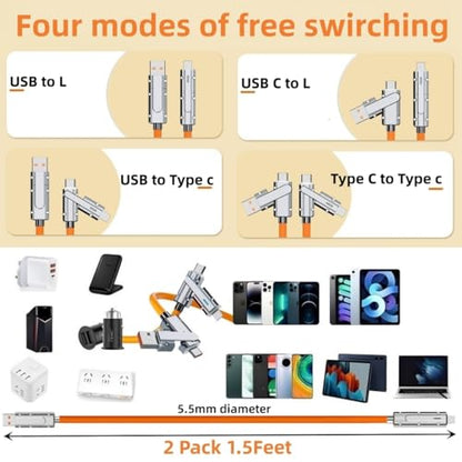 2 Pack USB C to C Cable 5ft Chubby Silicone 4 in 1 USB C Charging Cable - color: Orange+Orange