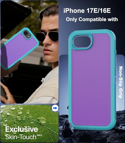 for iPhone 17e Case & iPhone 16e Case, Military-Grade Drop Protection Dual-Layer Rugged Shell with Screen Protector, Full-Body Non-Slip Shockproof Heavy Duty Protective Bumper Phone Cover (Purple) - color: Purple