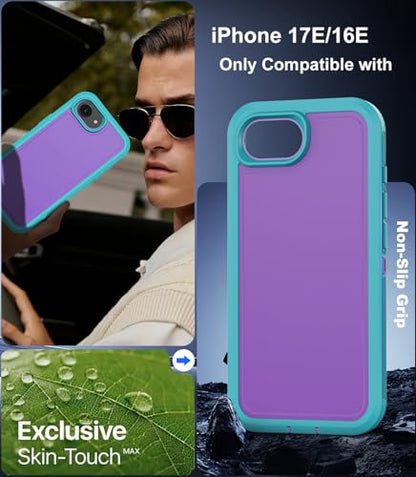 for iPhone 17e Case & iPhone 16e Case, Military-Grade Drop Protection Dual-Layer Rugged Shell with Screen Protector, Full-Body Non-Slip Shockproof Heavy Duty Protective Bumper Phone Cover (Purple) - color: Purple