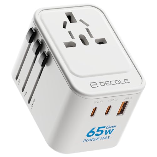 Universal Travel Adapter, 2 USB-C ＆ 1 USB-A, Cover 200+ Countries - color: White, size: GaN65W