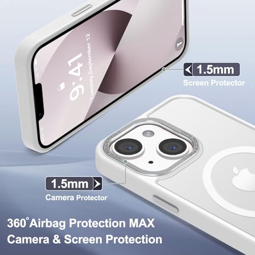 Newfuture Magnetic for iPhone 13/iPhone 14 Case Shockproof, Frosted White | Military Drop Protection, Slim Matte Anti-Fingerprint, Compatible with Magsafe, Camera Guard, Translucent Protective Cover - color: Frosted White, size: iPhone 13/iPhone 14 6.1inc