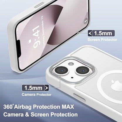 Newfuture Magnetic for iPhone 13/iPhone 14 Case Shockproof, Frosted White | Military Drop Protection, Slim Matte Anti-Fingerprint, Compatible with Magsafe, Camera Guard, Translucent Protective Cover - color: Frosted White, size: iPhone 13/iPhone 14 6.1inc