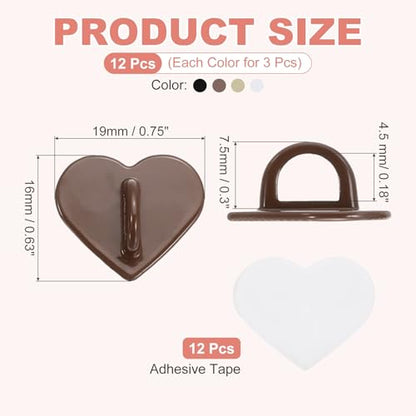 MECCANIXITY 12 Pcs Heart Phone Charm Hook, Adhesive Cell Phone Charm Holder Metal Finger Grip Loop for DIY Case Pad Tablet, Light Brown/Brown/White/Black - color: Light Brown/Brown/White/Black