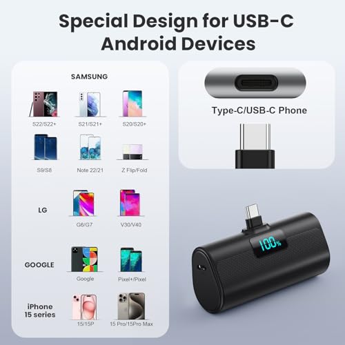 [2-Pack]Portable Charger for iPhone 16/15 Series,5200mAh PD USB C Power Bank Built-in USB-C Connector,Battery Pack Compatible with iPhone 16/16 Plus/16 Pro/16 Pro Max/15 Series,Android (Black+Pink) - color: Black+Pink
