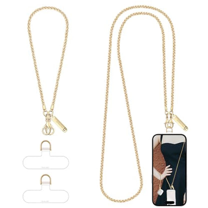 Metal Phone Chain Set,Crossbody Phone Lanyard and Wristlet Strap - color: Gold, size: Extend