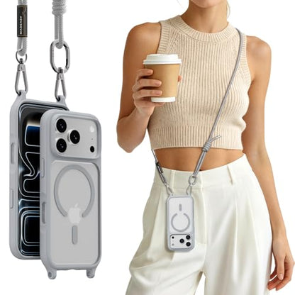 MAGEASY Roam MagSafe Crossbody iPhone Case with Adjustable Strap for iPhone 18 Pro & 17 Pro, Magnetic Case with Detachable Lanyard, 16FT Drop Defense, Camera Control Compatible (Mist) - color: Mist, size: iPhone 17/18 Pro