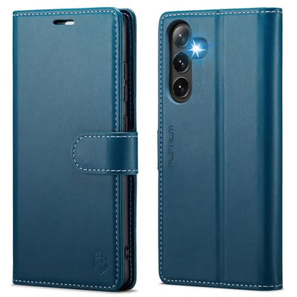 FLIPALM Wallet Case for Samsung Galaxy S25 Plus/S25+, Blue | Card Holder, RFID Blocking, PU Leather Folio Flip, Kickstand, Protective Shockproof Cover - color: Blue