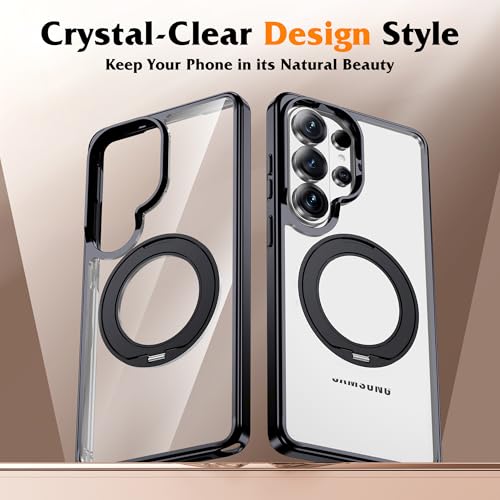 Compatible with Clear Samsung Galaxy S26 Ultra Case with 360° Invisible Magnetic Ring Stand [Compatible with Mag-Safe] Shockproof Plating Phone Case for S26 Ultra 6.9",Black - color: Black, size: Samsung Galaxy S26 Ultra