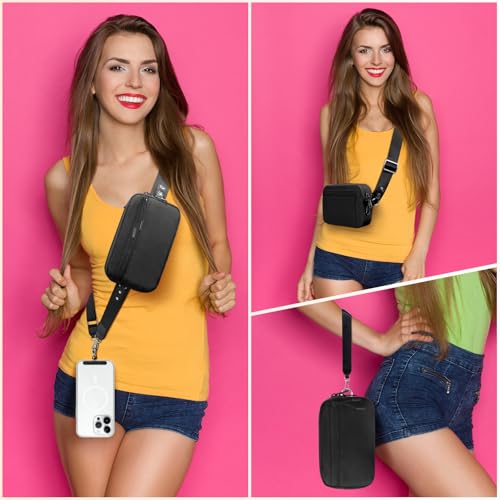 YFWE Clip and Go Strap for Phone with Wallet Crossbody, Adjustable Phone Lanyard with Detachable RFID Wristlet Wallet, Black (L) - color: Black, size: Large