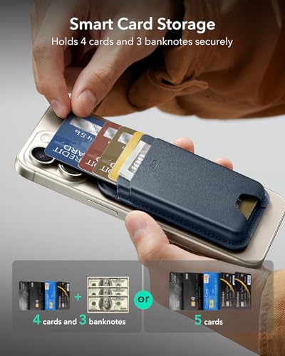 ESR for MagSafe Wallet, 5 Card Holder for Phone Case, RFID Blocking | MagSafe Sticker Included, Slim Magnetic Wallet for iPhone 17 Pro Max 17e 16 15 14 13 12 Series, Selected Samsung Galaxy, Blue - color: Dark Blue