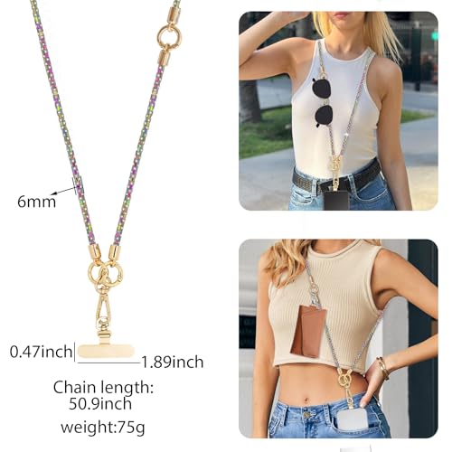 Crystal Phone Strap Crossbody Rhinestone Cell Phone Neck, Rainbow - color: Rainbow
