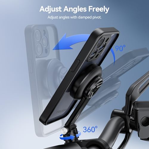 TELESIN Motorcycle Phone Mount Fit iPhone 15 Pro Max, Magnetic Motorcycle Phone Holder with Vibration Dampener & Metal Buckle [One-Click Unlock] with Magnetic Phone Case for 25 & 28 mm Handlebars