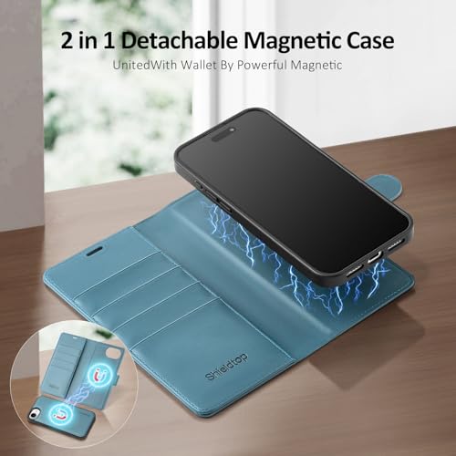Shieldtop Compatible with MagSafe iPhone 17e / 16e Wallet Case,Light Blue | 2 in 1 Detachable Magnetic,Credit Card Holder Slots,RFID Blocking,PU Leather,Kickstand,Flip Folio Phone Cover for Men & Women - color: Light Blue