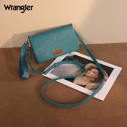 Wrangler Wristlet Wallet for Women Small Wallet Purse RFID Blocking Bifold Clutch Credit Card Holder Purse with Crossbody Strap - color: B-turquoise