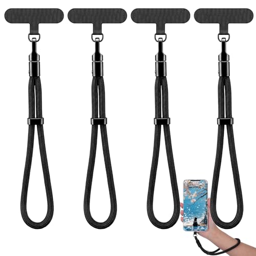 4 Pack Phone Wrist Strap, Adjustable Cell Phone Lanyard Strap, Wrist Lanyard with 360° Rotating Hook and Tether Tabs - color: 4 Black