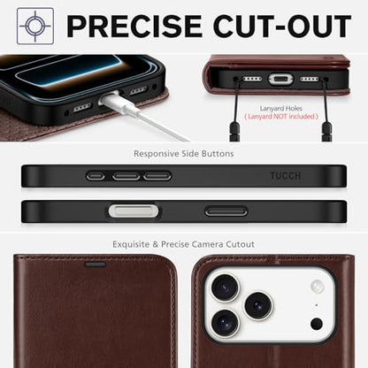 TUCCH Wallet Case for iPhone 17 Pro Max (6.9"), Flip Stand, Chocolate Brown | RFID Blocking, 4 Card Holders, Kickstand, PU Leather, Shockproof TPU Shell, Magnetic Closure, Protective Folio Cover - color: Chocolate Brown
