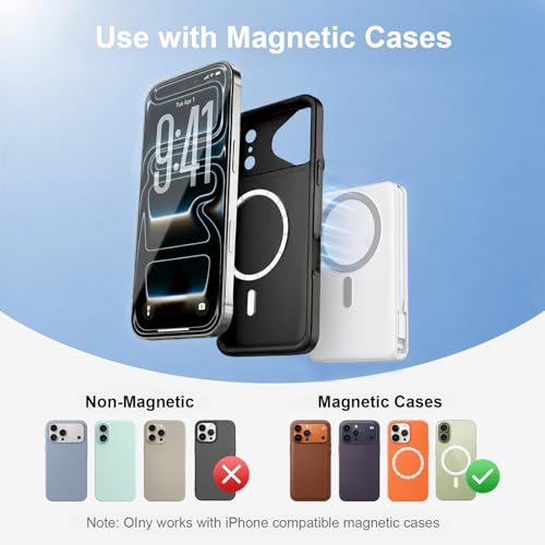 10000mAh Magnetic Wireless Power Bank, 5-in-1 Portable Charger with 2 Built-in Cables, 22.5W PD Fast Charging Magnetic Battery Pack for iPhone 17/16/15/14/13/12 and All Series ，White - color: white