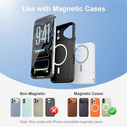 10000mAh Magnetic Wireless Power Bank, 5-in-1 Portable Charger with 2 Built-in Cables, 22.5W PD Fast Charging Magnetic Battery Pack for iPhone 17/16/15/14/13/12 and All Series ，White - color: white