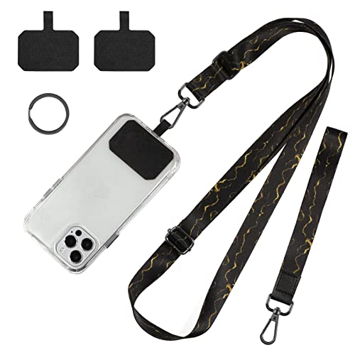 Phone Lanyards, Wrist Lanyards, Adjustable Neck Strap Black Gold - color: Black Gold