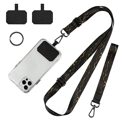 Phone Lanyards, Wrist Lanyards, Adjustable Neck Strap Black Gold - color: Black Gold
