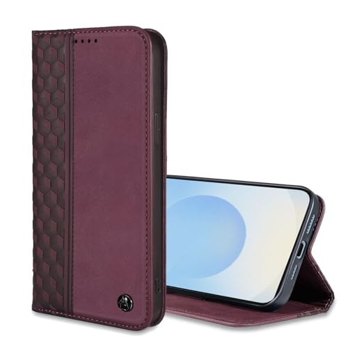 Wallet Case for Samsung Galaxy S25 FE 5G - PU Leather Flip Cover with Card Holder Slots, Strong Magnetic Folio Kickstand Phone Case, Wine Red - color: Wine Red, size: Samsung Galaxy S25 FE 6.7"