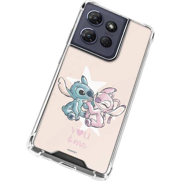Skinit Clear Phone Case Compatible with Moto G Power 5G (2025) - Officially Licensed Disney Lilo and Stitch Stitch and Angel Design - color: Pink - STCHDS02