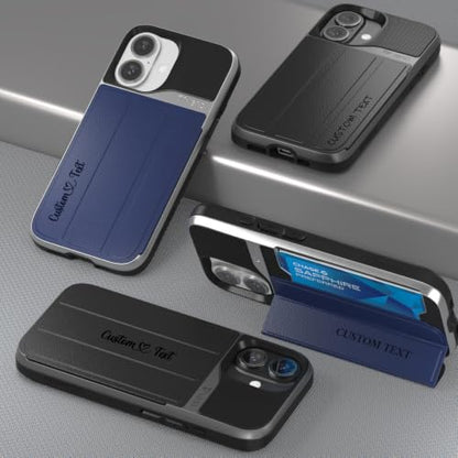 VENA vCommute Personalized iPhone 16 Wallet Case | Custom Engraved, Customized Name, Premium Leather Card Holder, Drop Protection, Hidden Card Slot, Multi-Angle Kickstand - color: Text Custom, size: iPhone 16